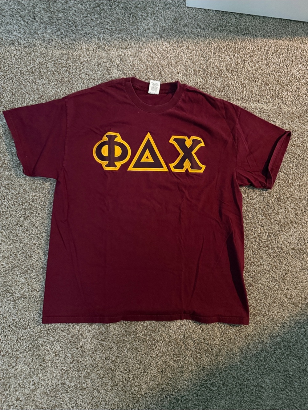 Maroon Short-Sleeve Tee with Gold Greek Letters